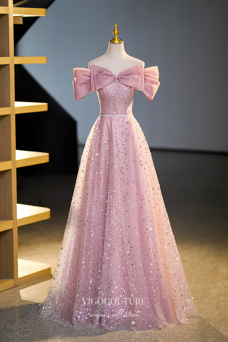 Stunning Pink Beaded Squin Prom Dress with Bow-Tie 22338 Custom Colors / US4 Stunning Pink Beaded Squin Prom Dress with Bow-Tie 22338 Custom Colors / US4