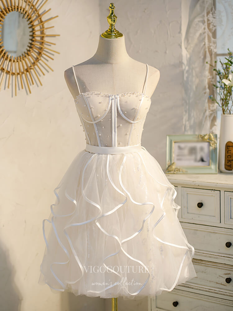 Tiered Spaghetti Strap Homecoming Dresses Beaded Short Prom Dresses hc vigocouture Tiered Spaghetti Strap Homecoming Dresses Beaded Short Prom Dresses hc vigocouture