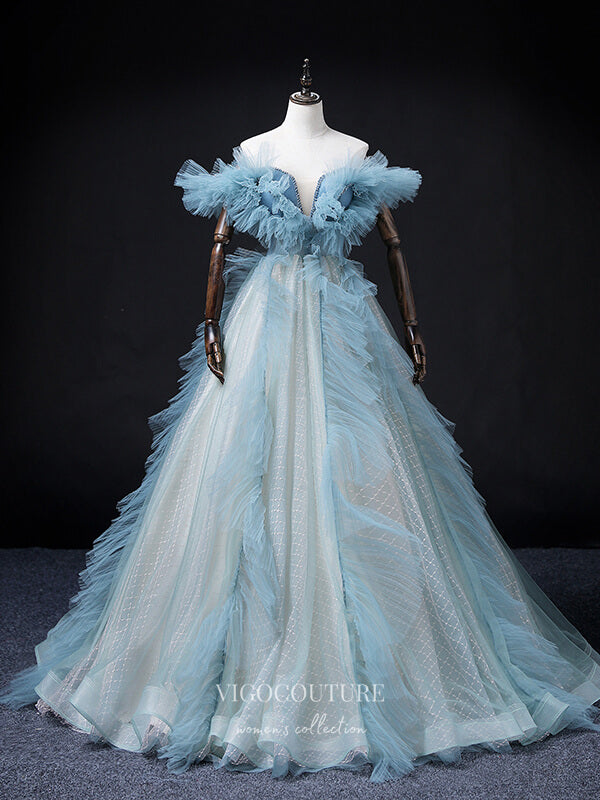 Tiered Tulle Prom Dresses Off the Shoulder Formal Dresses 21351 vigocouture Tiered Tulle Prom Dresses Off the Shoulder Formal Dresses 21351 vigocouture