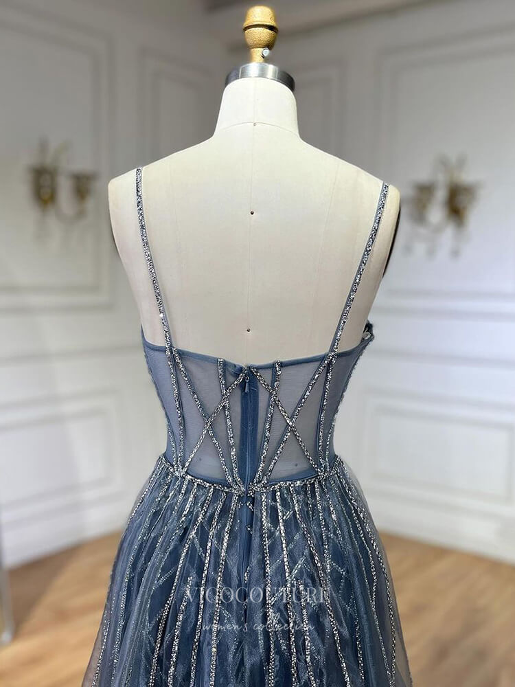 Prom Dress 2025 Vintage Beaded Mermaid Prom Dresses with Overskirt Spaghetti Strap Pageant Dress 24506-unique elegant Prom Dresses-Dusty Pink-US2-vigocouture