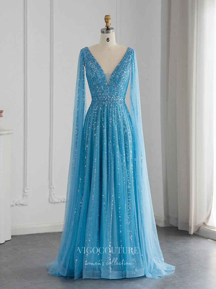 Prom Dress 2025 Vintage Beaded Prom Dresses Cape Sleeve 1920s Evening Dress 22128-unique elegant Prom Dresses-Light Blue-US2-vigocouture