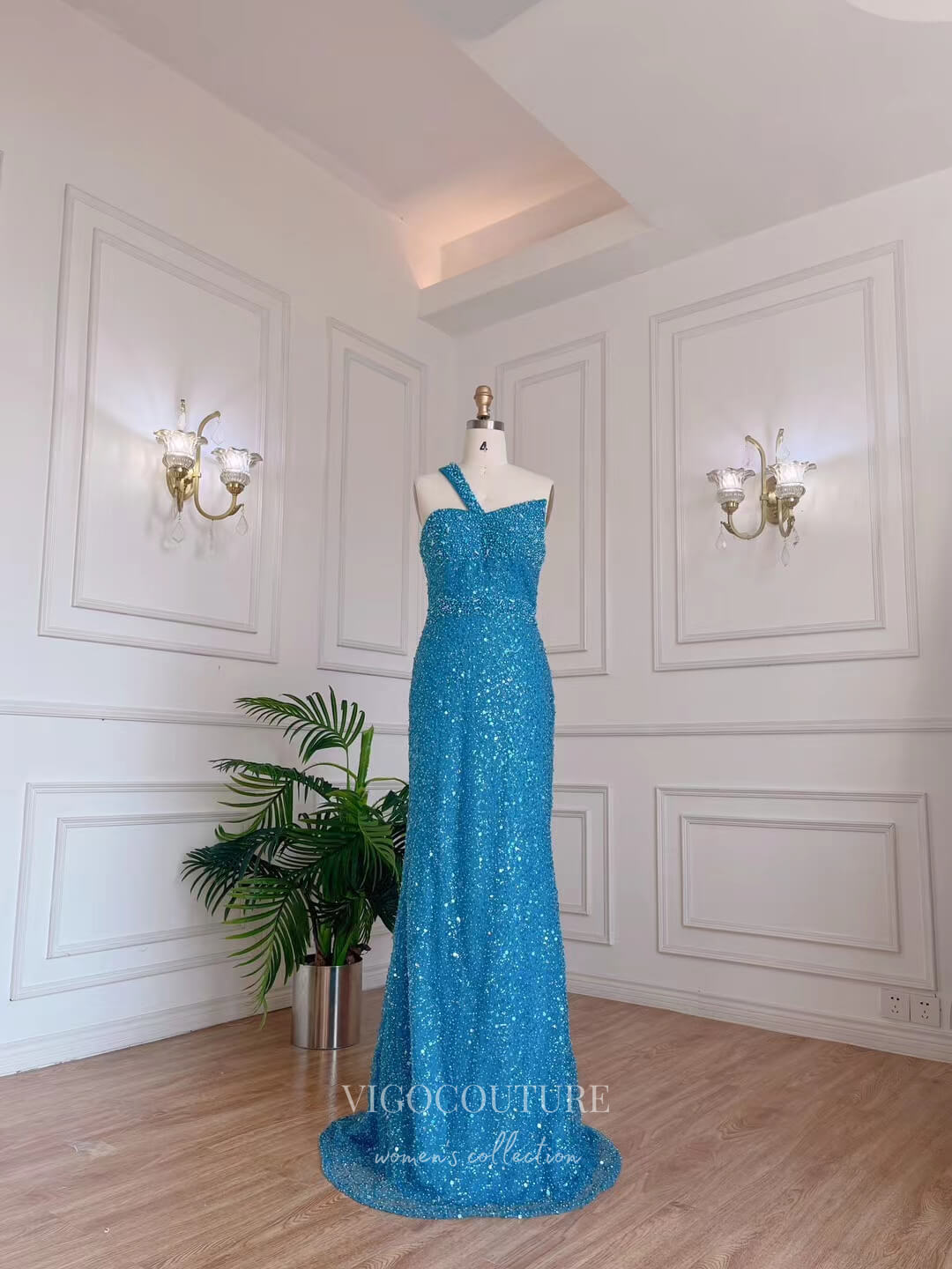 Vintage Blue Sequin Prom Dresses Sheath 20s Evening Dress 22141 – vigocouture