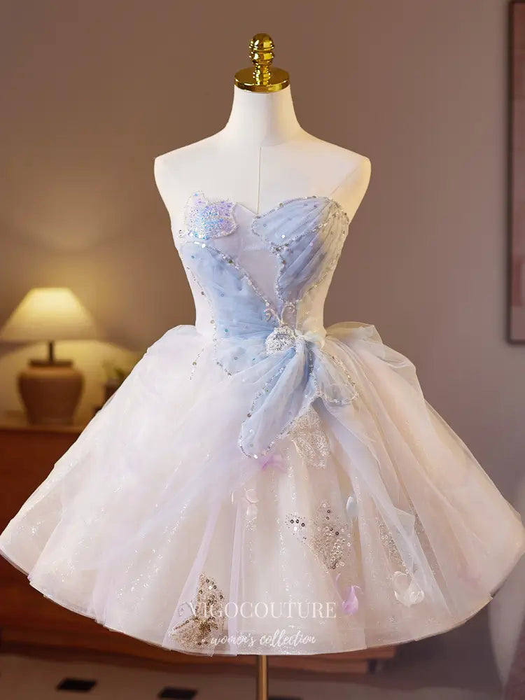 Whimsical Blue & White Tulle Strapless Hoco Dress Short Fairycore Cocktail Gown hc474 Light Blue / US6 Whimsical Blue & White Tulle Strapless Hoco Dress Short Fairycore Cocktail Gown hc474 Light Blue / US6