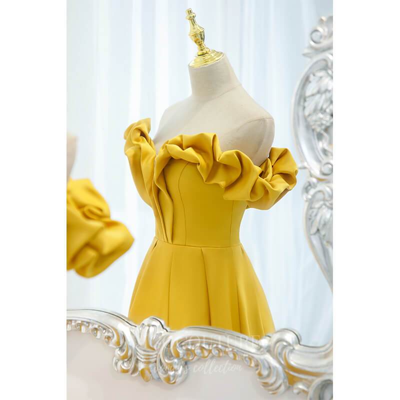 Prom Dress 2025 Yellow Off the Shoulder Prom Dresses with Smooth Satin 20518-unique elegant Prom Dresses-Yellow-US0-vigocouture