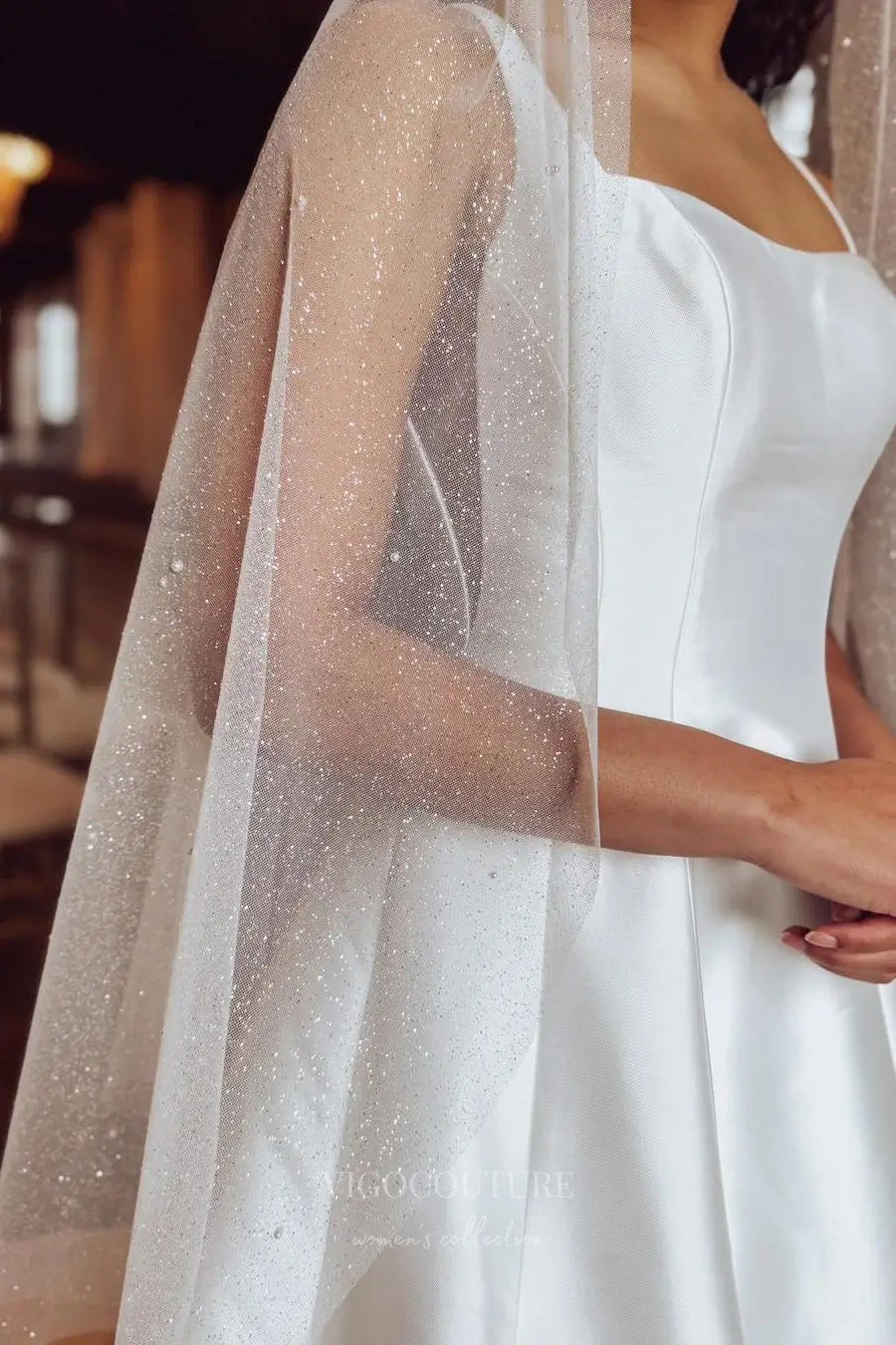 Wedding Dresses 2025 to impress Elegant Square Neck Satin A-Line Wedding Dress with Low Back, Wide Straps & Chapel Train – W2610-vigocouture-vigocouture