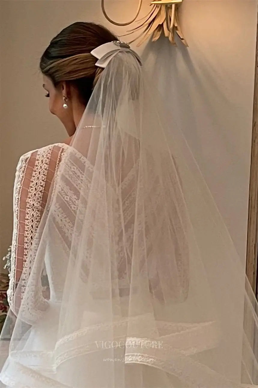 Wedding Dresses 2025 to impress Ivory Long Sleeve Lace Ball Gown Wedding Dress with Layered Tulle Skirt and V-Neck Bodice – W2322-vigocouture-vigocouture