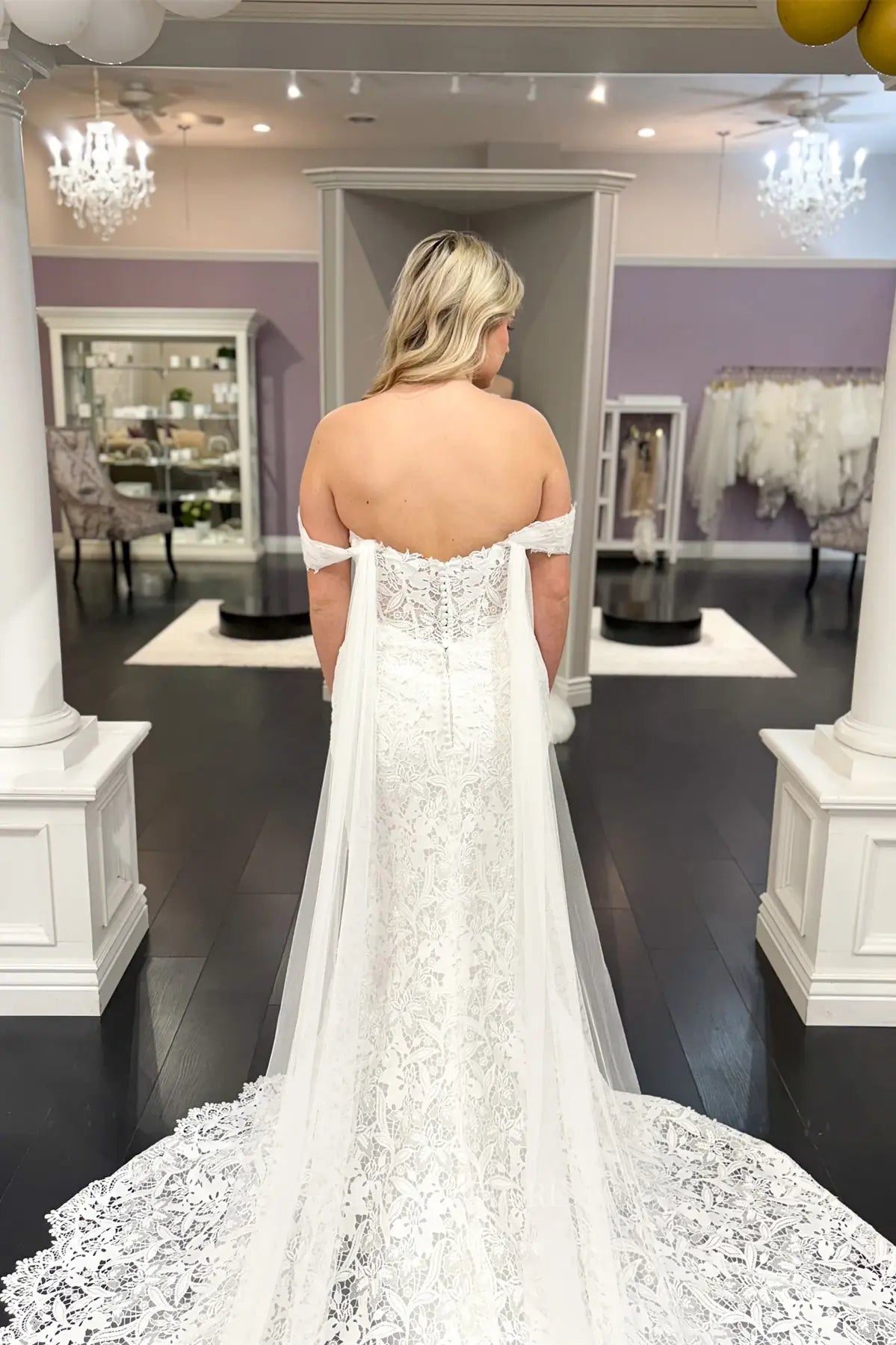 Wedding Dresses 2025 to impress Ivory Off-Shoulder Guipure Lace Mermaid Wedding Dress with Sheer Corset Bodice & Draped Tulle Train – W2263-vigocouture-vigocouture