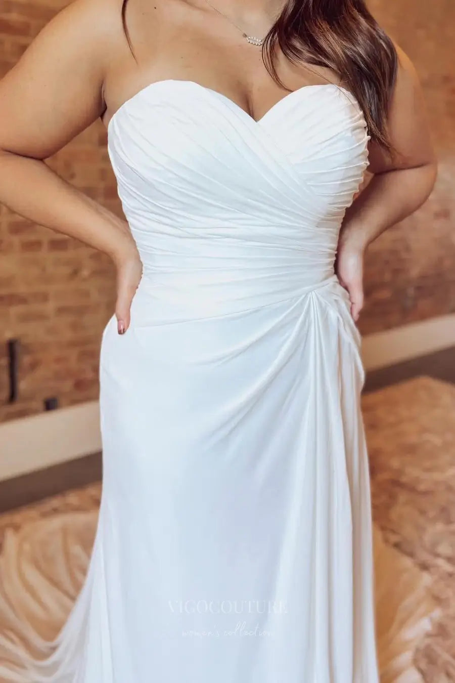 Wedding Dresses 2025 to impress Ivory Strapless Chiffon Sheath Wedding Dress with Sweetheart Neckline and Chapel Train – W2305-vigocouture-vigocouture