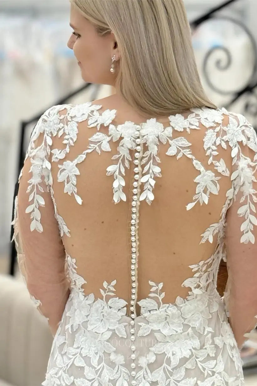 Wedding Dresses 2025 to impress Lace Mermaid Wedding Dress with Long Sleeves, Illusion Back, and Pearl Button Closure – W2365-vigocouture-vigocouture