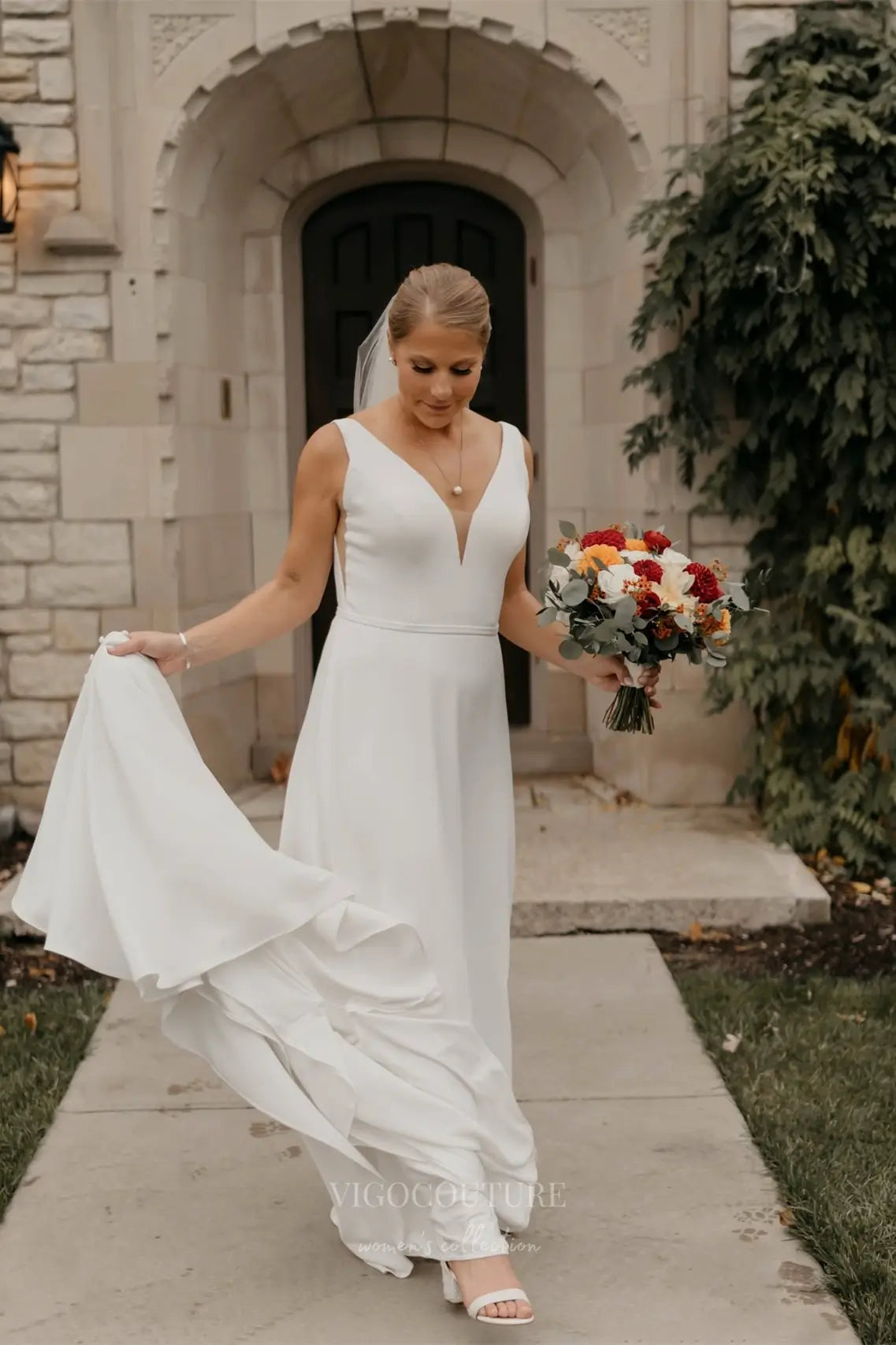 minimalist crepe wedding dress Ivory with Open Back – W2348 Custom Colors(Add Note in Cart) / US 0 Style:ST2579B01 neckline supported by delicate Size:5Y Women's Rollneck Mini Sweater