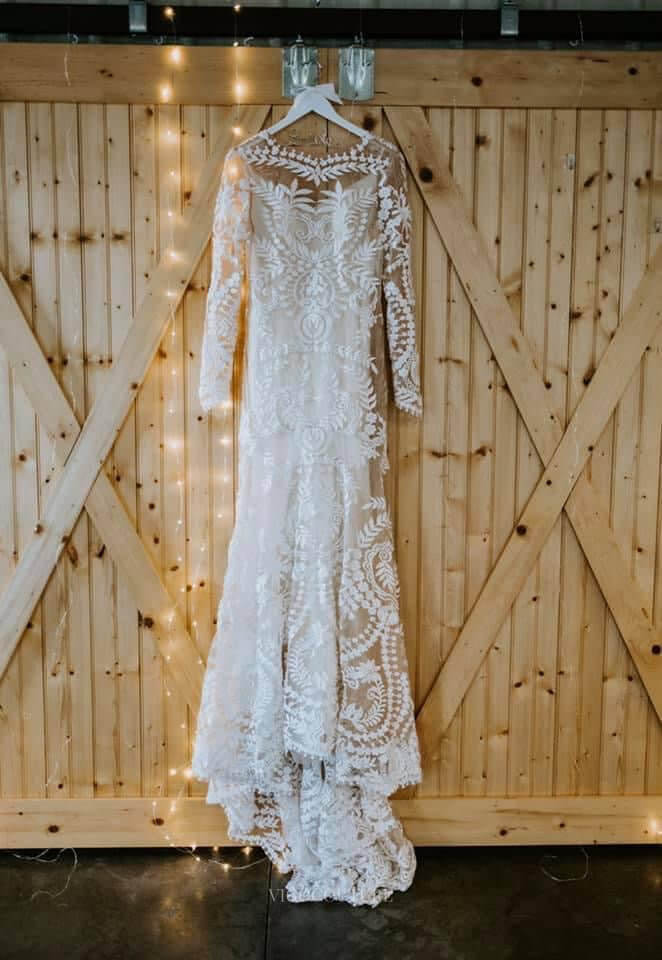 Nude Long Sleeve Boho Wedding Dress Bohemian Bridal Gown RDS001B-Wedding Dresses-vigocouture-Nude-US2-vigocouture