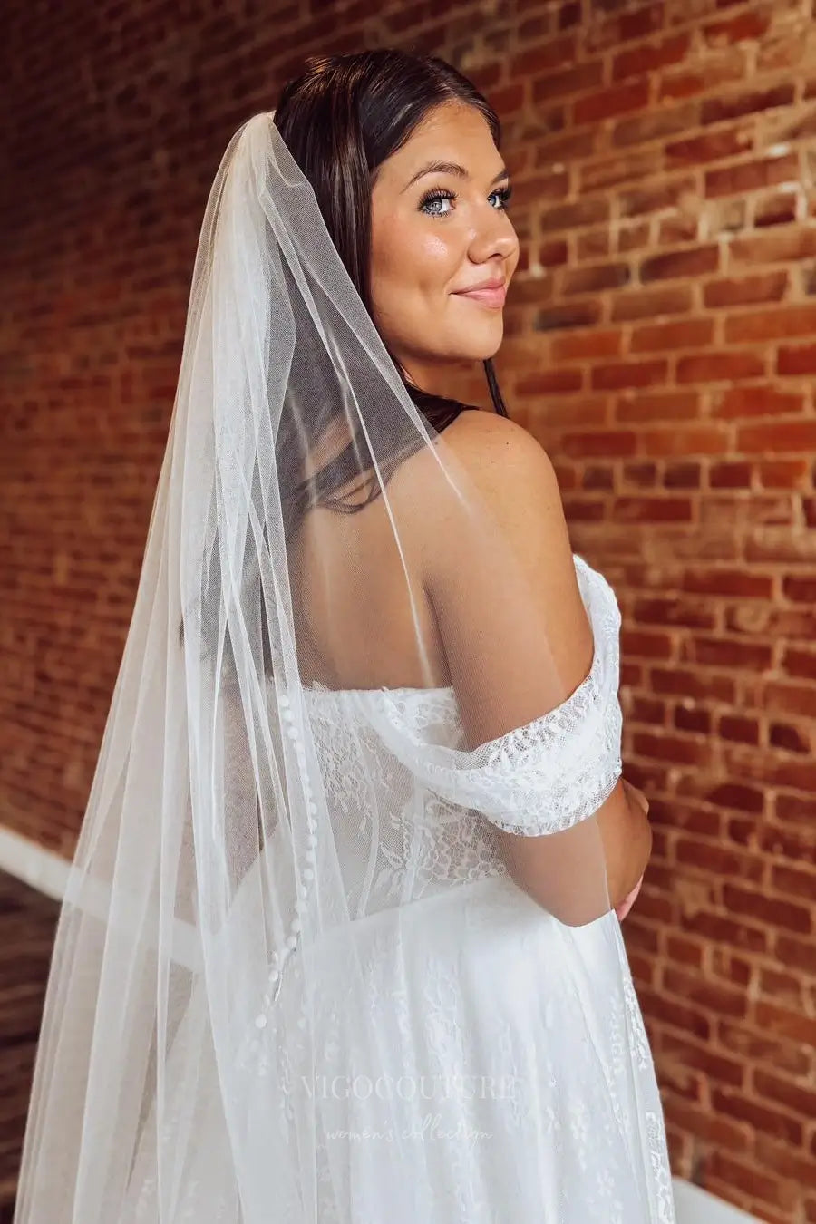 Wedding Dresses 2025 to impress Romantic Off-the-Shoulder Lace Wedding Dress with Boned Bodice, Slit Skirt and Basque Waist – W2361-vigocouture-vigocouture