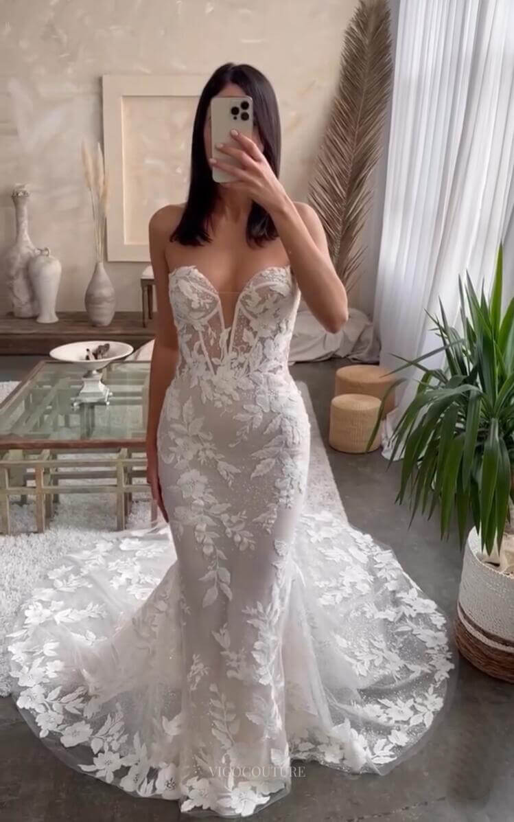 Sparkly Beaded Lace Applique Boho Wedding Dress Mermaid Sweetheart Bridal Gown W0130 Ivory / 26W Sparkly Beaded Lace Applique Boho Wedding Dress Mermaid Sweetheart Bridal Gown W0130 Ivory / 26W