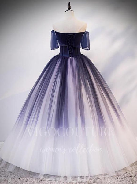 Blue/Purple Ombre Tulle Prom Dress, V Neck Lace Appliqued Pageant Dres –  SheerGirl