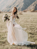 Boho Rustic Wedding Dress: Long-Sleeve Country Elegance W0017