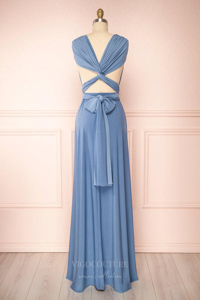 Convertible Bridesmaid Dress Stretchable Woven Dress Pleated Prom Dress  Multiway Dress 20860-Blue - Blue / US2