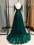 vigocouture-Dark Green Beaded Prom Dress 2022 Spaghetti Strap Formal Dress 20555-Prom Dresses-vigocouture-
