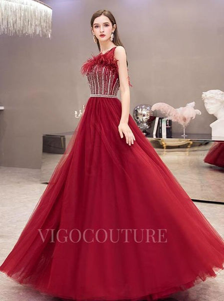 vigocouture Vintage Beaded Feather Prom Dresses