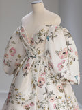 vigocouture-Floral Print Lace Prom Dresses Puffed Sleeve Formal Gown 21026-Prom Dresses-vigocouture-