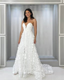 Ivory Lace Applique Wedding Dresses Sweetheart Neck Bridal Gown W0102