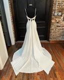 Ivory Satin Wedding Dresses Spaghetti Strap Mermaid Bridal Gown W0100