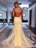 vigocouture-Lace Applique Mermaid Spaghetti Strap Prom Dress 20924-Prom Dresses-vigocouture-