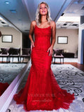 vigocouture-Lace Applique Mermaid Spaghetti Strap Prom Dress 20924-Prom Dresses-vigocouture-Red-US2-
