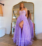 Lavender Lace Applique Prom Dresses Removable Sleeve Formal Gown 21963-Prom Dresses-vigocouture-Lavender-US2-vigocouture