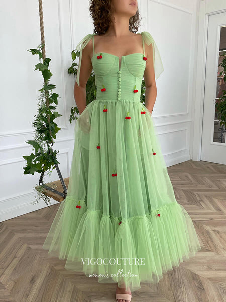 vigocouture Light Green 3D Flower Homecoming Dresses Spaghetti Strap Dama Dresses hc090 Custom Colors / 26W