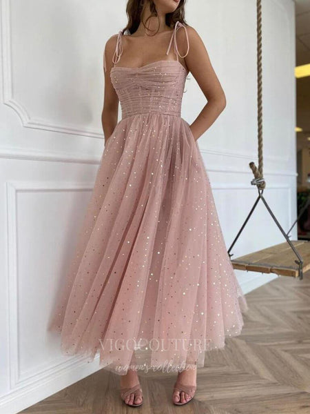 Pink A-line Spaghetti Straps Homecoming Dresses MH561