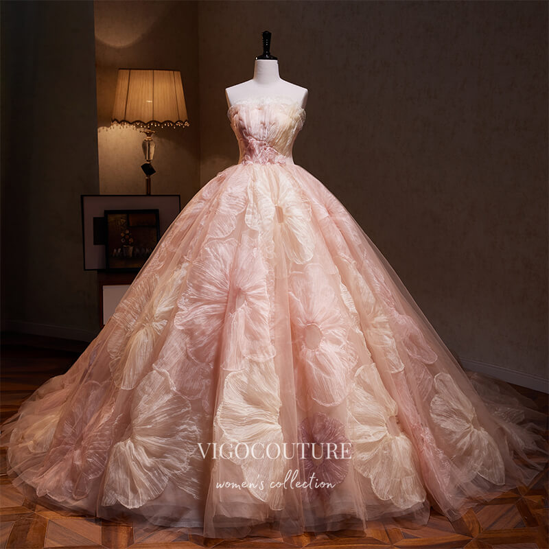 Gorgeous Floral Lace Wedding Ball Gown Strapless Quinceanera Dress 22314 Blush / US6 Gorgeous Floral Lace Wedding Ball Gown Strapless Quinceanera Dress 22314 Blush / US6