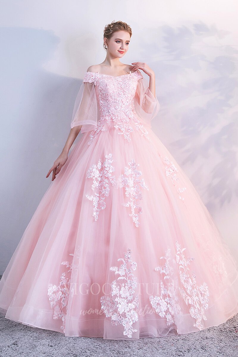 Pink Lace Applique Quinceaera Dresses Off the Shoulder Ball Gown 20438 Pink / US10 Pink Lace Applique Quinceaera Dresses Off the Shoulder Ball Gown 20438 Pink / US10