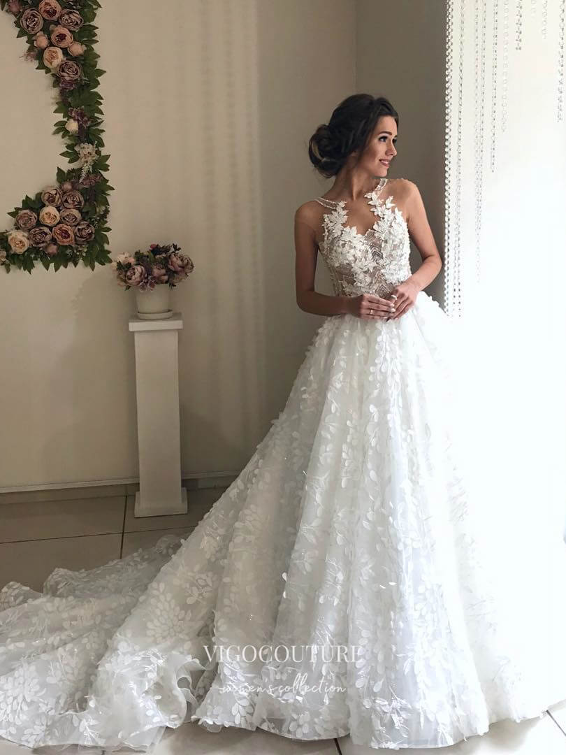 3D Flower A-Line Wedding Dresses Sequin Bridal Dresses W0037 As Pictured / US10 3D Flower A-Line Wedding Dresses Sequin Bridal Dresses W0037 As Pictured / US10