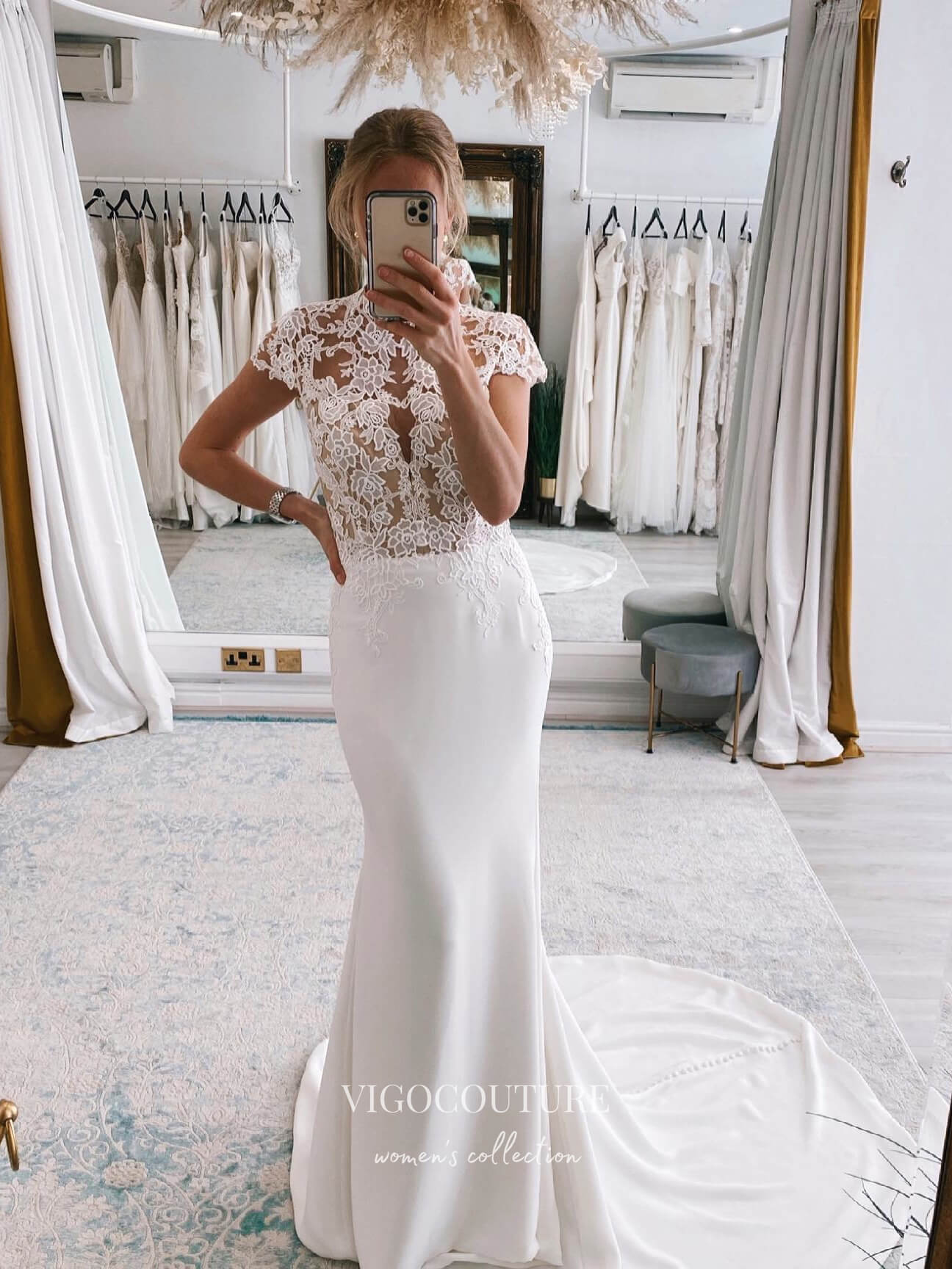 Lace Applique Mermaid Wedding Dresses Cap Sleeve Bridal Dresses W0083 Custom Colors / US10 Lace Applique Mermaid Wedding Dresses Cap Sleeve Bridal Dresses W0083 Custom Colors / US10
