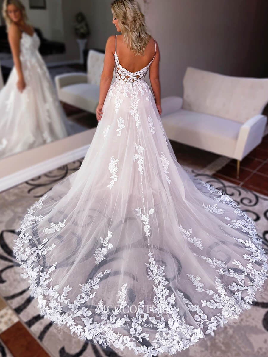 Lace Applique Wedding Dresses A-Line Tulle Country Bridal Dresses W0022 Custom Colors / US16 Lace Applique Wedding Dresses A-Line Tulle Country Bridal Dresses W0022 Custom Colors / US16