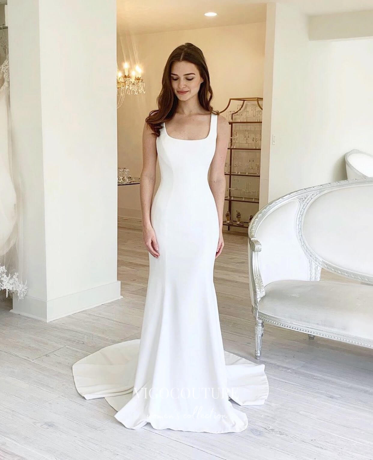 Mermaid Satin Wedding Dresses Square Neck Bridal Dresses W0089 vigocouture Mermaid Satin Wedding Dresses Square Neck Bridal Dresses W0089 vigocouture