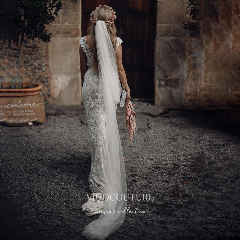 vigocouture-Rustic Lace Wedding Dresses Sheath Beach Boho Wedding Dresses W0014-Wedding Dresses-vigocouture-