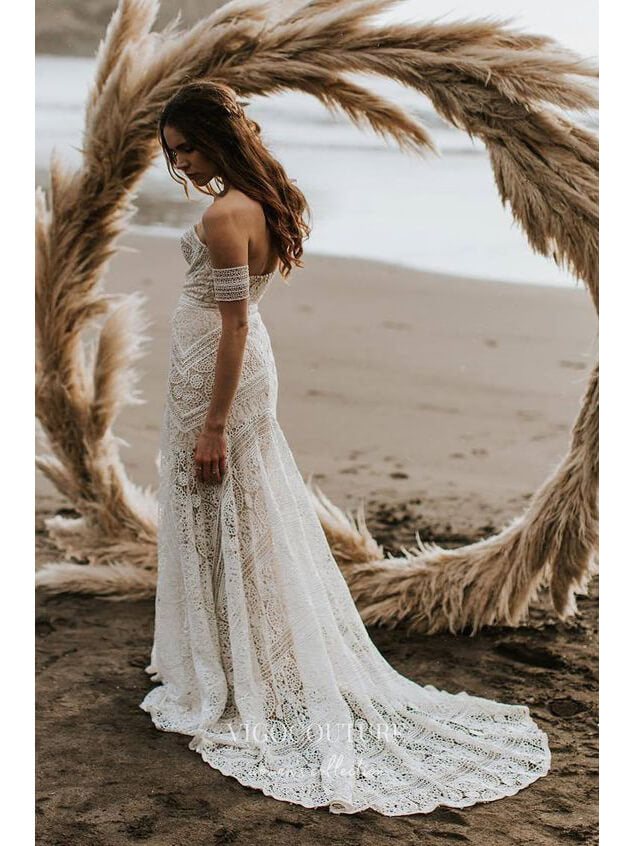 vigocouture-Sheath Lace Boho Wedding Dresses with Removable Sleeves W0015-Wedding Dresses-vigocouture-