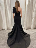 Black Satin Bow Tie Prom Dresses 2025 One Shoulder Formal Dresses – 25149