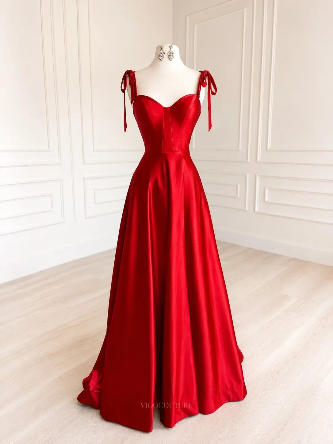 Red Satin A-Line Prom Dress with Sweetheart Corset and Bow-Tie Straps - P26019