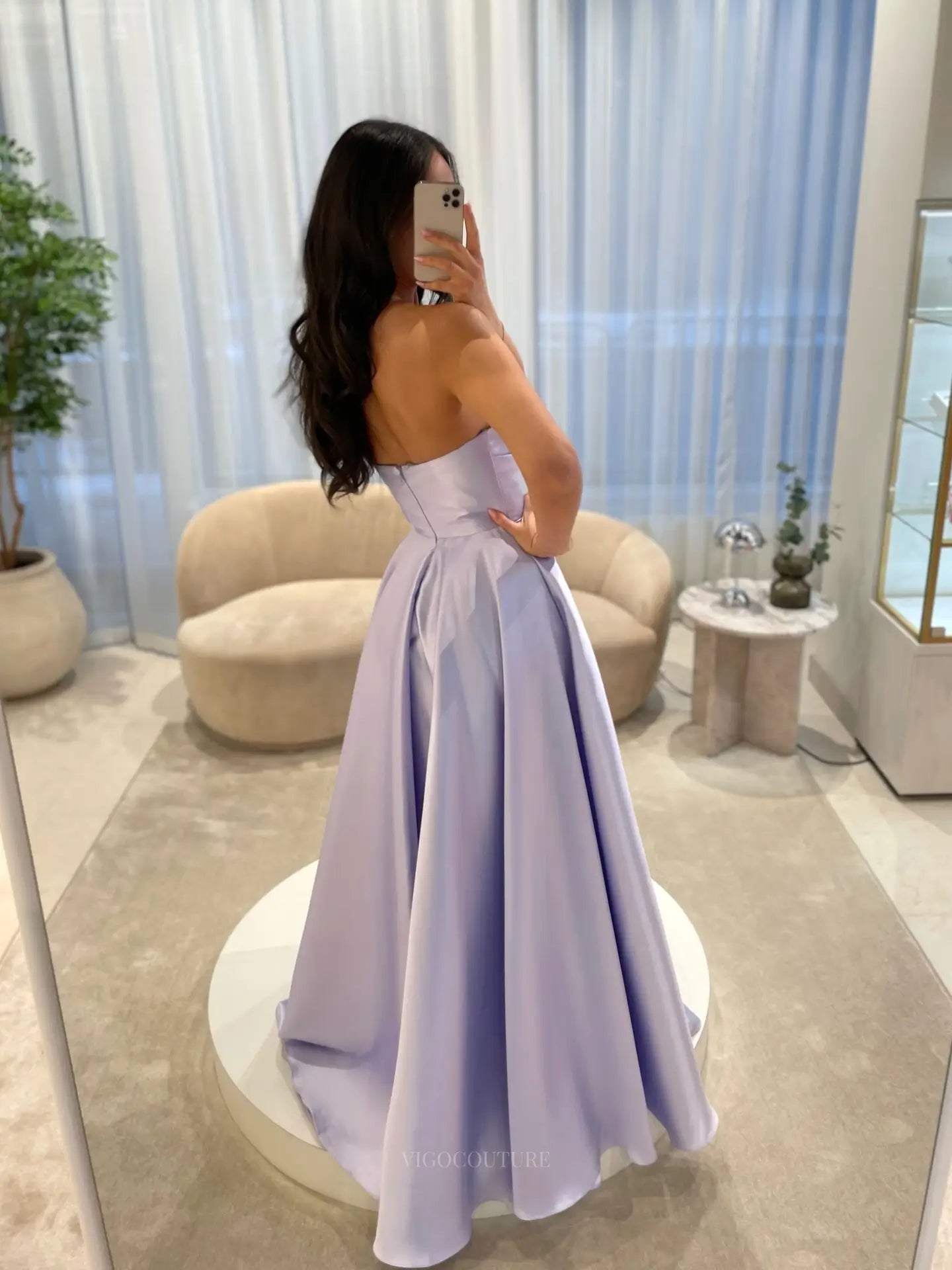 Elegant Satin A-Line Prom Dress with Strapless Asymmetric Neckline and Pleated Bodice - P26045