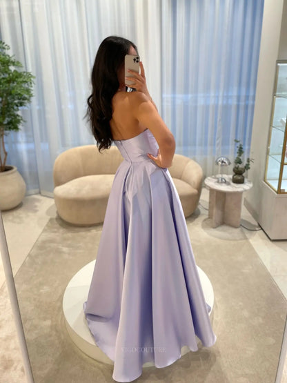Elegant Satin A-Line Prom Dress with Strapless Asymmetric Neckline and Pleated Bodice - P26045