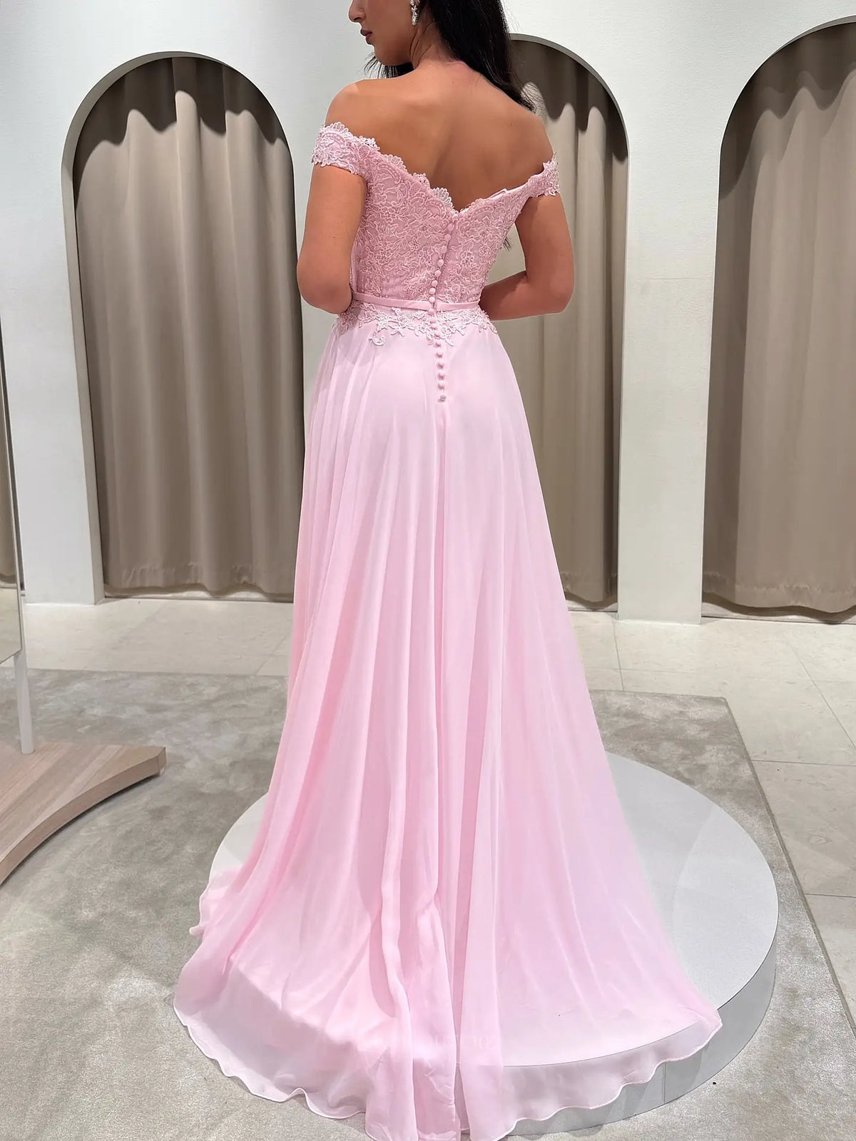 Romantic Off-Shoulder Lace A-Line Prom Dress with Sweetheart Neckline, Chiffon Skirt and High Slit - P26047