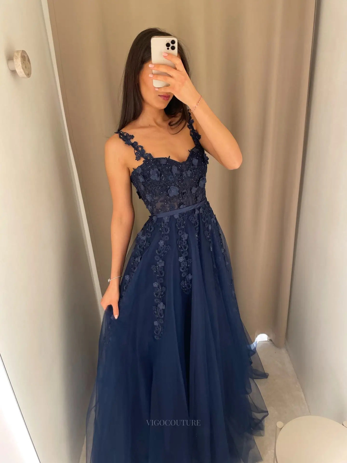 Enchanting Floral Lace A-Line Prom Dress with Sheer Corset Bodice and Tulle Skirt - P26048