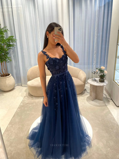 Enchanting Floral Lace A-Line Prom Dress with Sheer Corset Bodice and Tulle Skirt - P26048