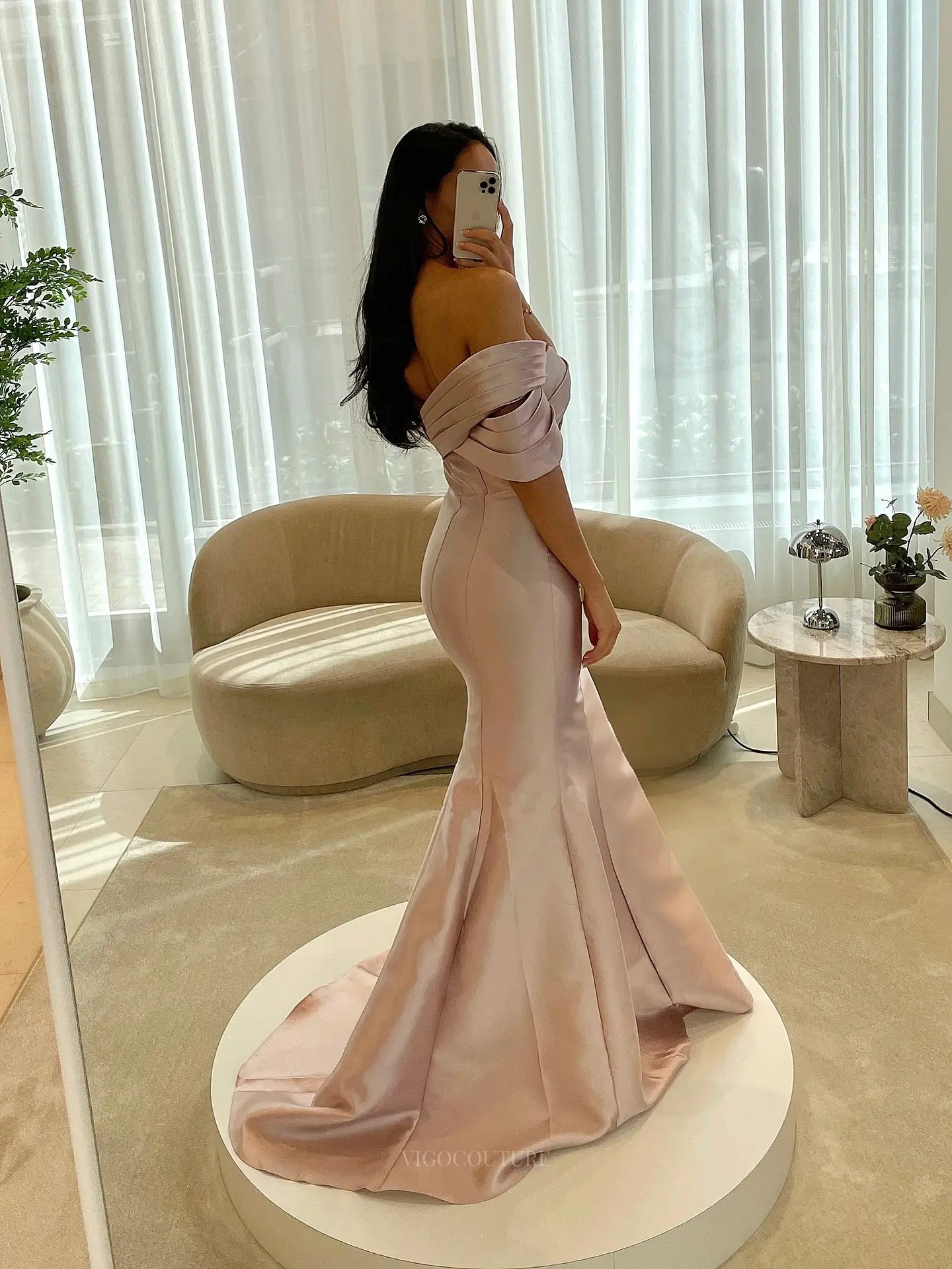 Sophisticated Asymmetric Satin Mermaid Prom Dress with Sculptural Pleated Bodice - P26049
