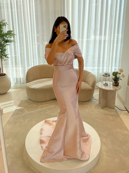 Sophisticated Asymmetric Satin Mermaid Prom Dress with Sculptural Pleated Bodice - P26049