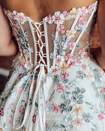 Pastel 3D Floral Homecoming Dress with Strapless Sheer Corset and Lace-Up Back - P26068