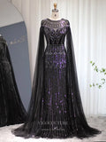 Beaded Cape Sleeve Prom Dresses Sheath 1920s Mother of the Bride Dresses 22130-Prom Dresses-vigocouture-Black-US2-vigocouture