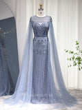 Beaded Cape Sleeve Prom Dresses Sheath 1920s Mother of the Bride Dresses 22130-Prom Dresses-vigocouture-Dusty Blue-US2-vigocouture